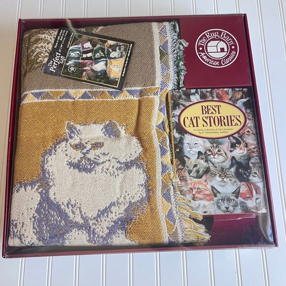 90's Colorful Cats II Gift Set - Cat Tapestry Throw Blanket Afghan The Rug Barn - Picture 1 of 10